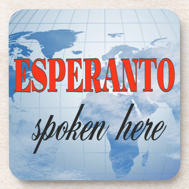 Esperanto spoken here cloudy earth coaster (Front)