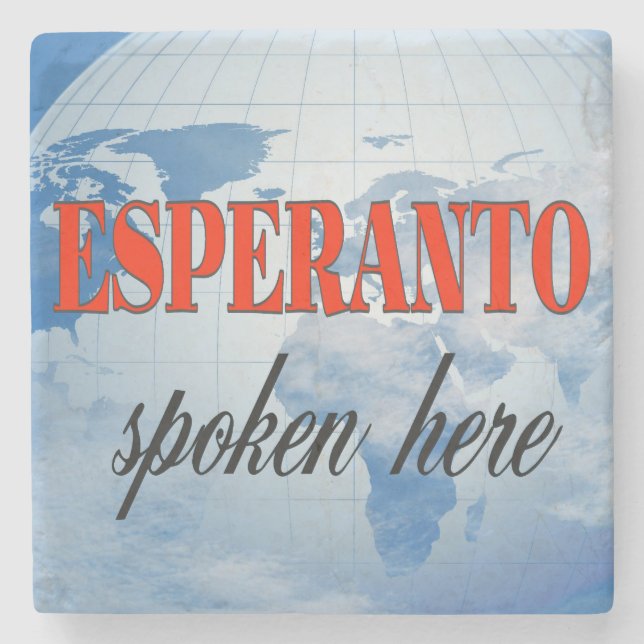 Esperanto spoken here cloudy earth stone coaster (Front)