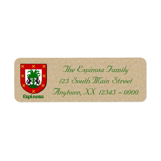 Espinosa Heraldic Shield Return Address Label (Front)