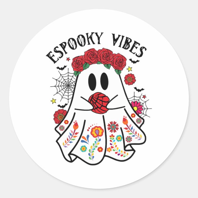 Espooky Vibes Halloween Ghost Mexican Concha Spook Classic Round Sticker (Front)
