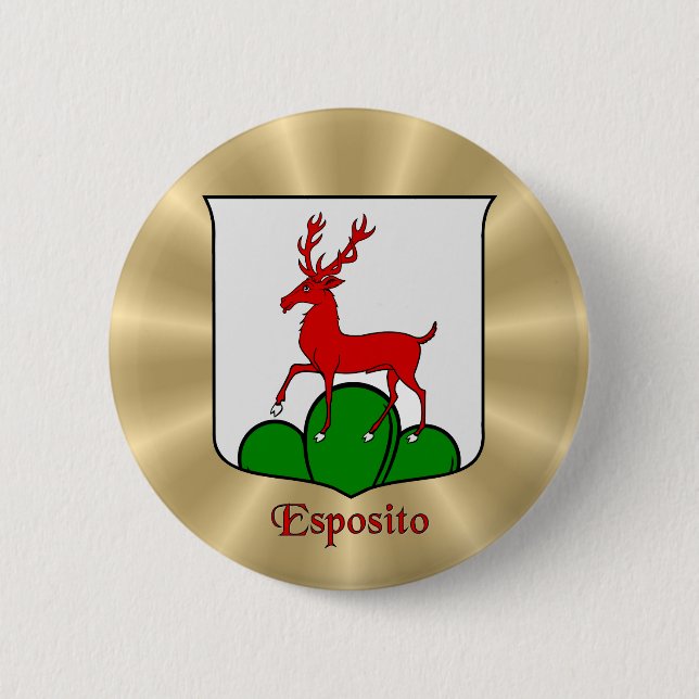 Esposito Historical Shield on Golden Sunburst 6 Cm Round Badge (Front)