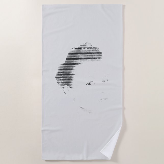 Espressive Black Halftone Effect Woman Face Beach Towel (Front)