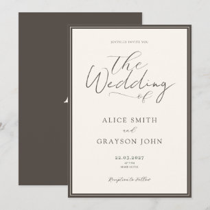 Espresso Beige Script Classic Minimalist Wedding  Invitation
