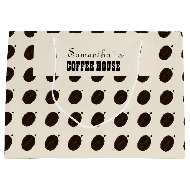 Espresso Brown Coffee Bean Pattern Cafe Branding Large Gift Bag (Front)