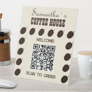 Espresso Brown Coffee Bean Pattern Cafe Branding Pedestal Sign
