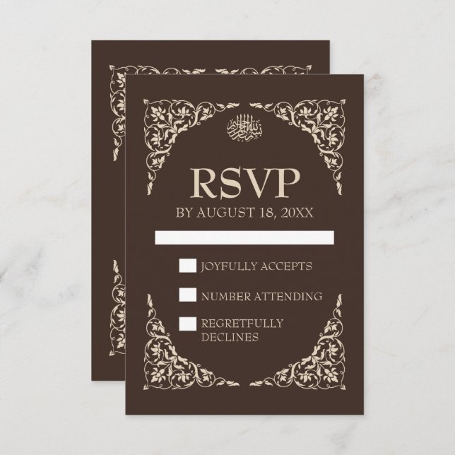 Espresso Brown Islamic Wedding RSVP Card (Front/Back)