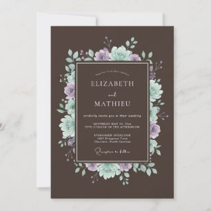 Espresso Brown Lush Succulent Wedding Invitation