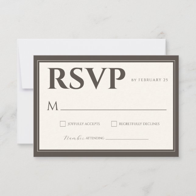 Espresso Brown Script Classic Minimalist Wedding RSVP Card (Front)