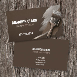 Espresso Brown Silver Sweep Brush Design Painting Business Card