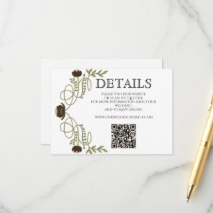 Espresso Brown Vintage Art Nouveau Floral Wedding Enclosure Card