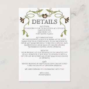 Espresso Brown Vintage Art Nouveau Floral Wedding Enclosure Card
