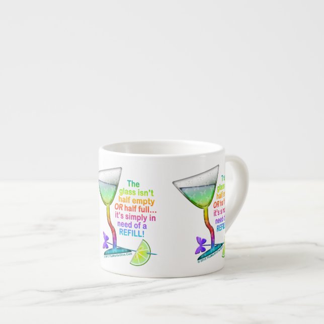 ESPRESSO & CHINA CUPS - GLASS HALF FULL (Front Right)