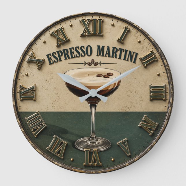 Espresso Coffee Cocktail Bar Decor  Large Clock (Front)