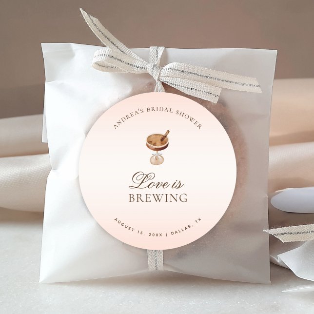 Espresso Coffee Love is Brewing Bridal Shower Classic Round Sticker (Creator Uploaded)
