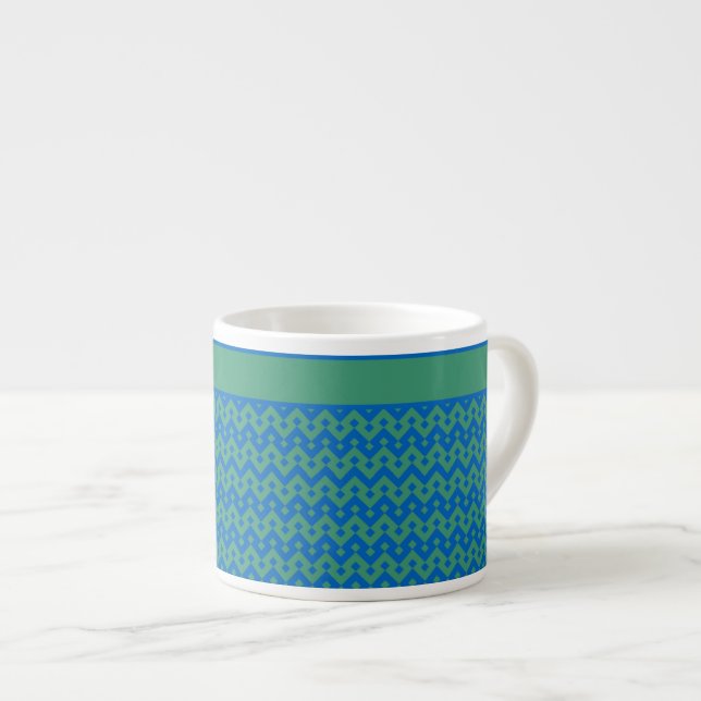 Espresso Coffee Mug, Emerald and Blue Geometric Espresso Cup (Front Right)