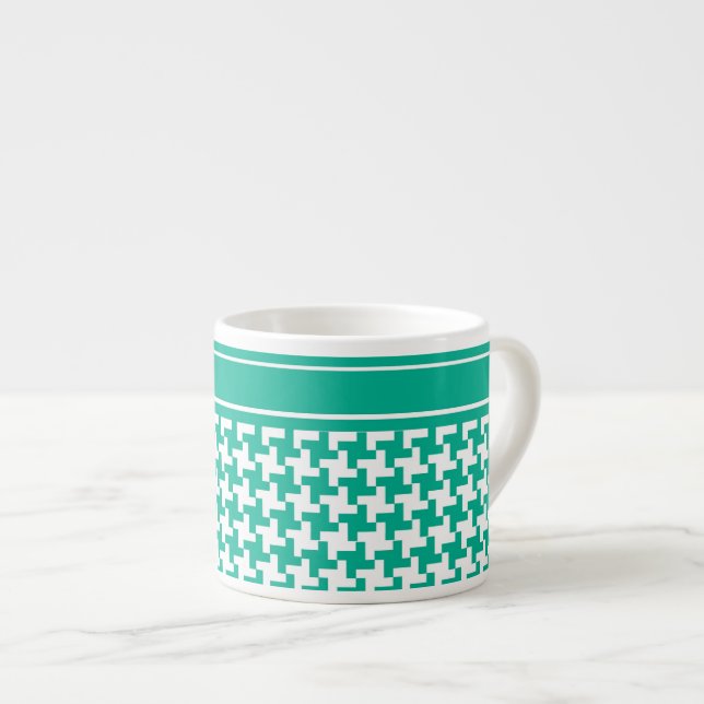 Espresso Coffee Mug, Emerald Green Dogtooth Check Cup (Front Right)