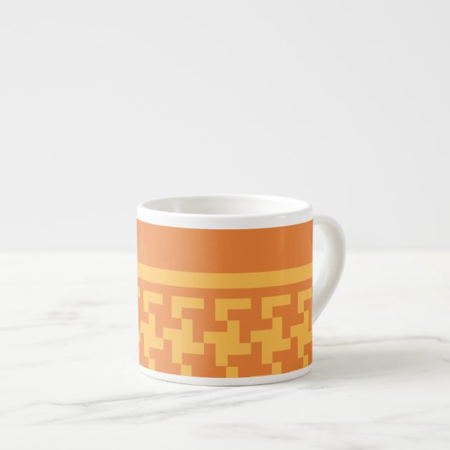 Espresso Coffee Mug, Orange Dogstooth Check Espresso Cup (Front Right)
