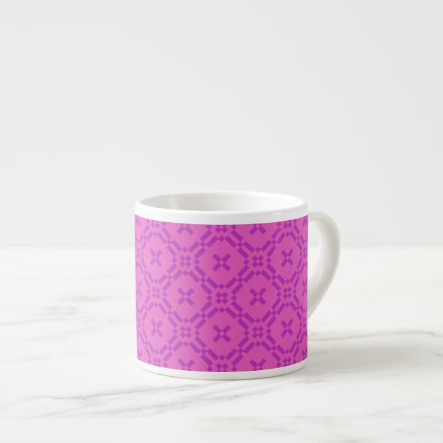 Espresso Coffee Mug: Welsh Tapestry Pattern: Pink Cup (Front Right)