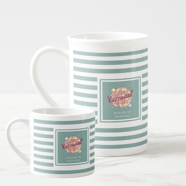 Espresso coffee mug with teal stripes Cornwall  (Creator Uploaded)