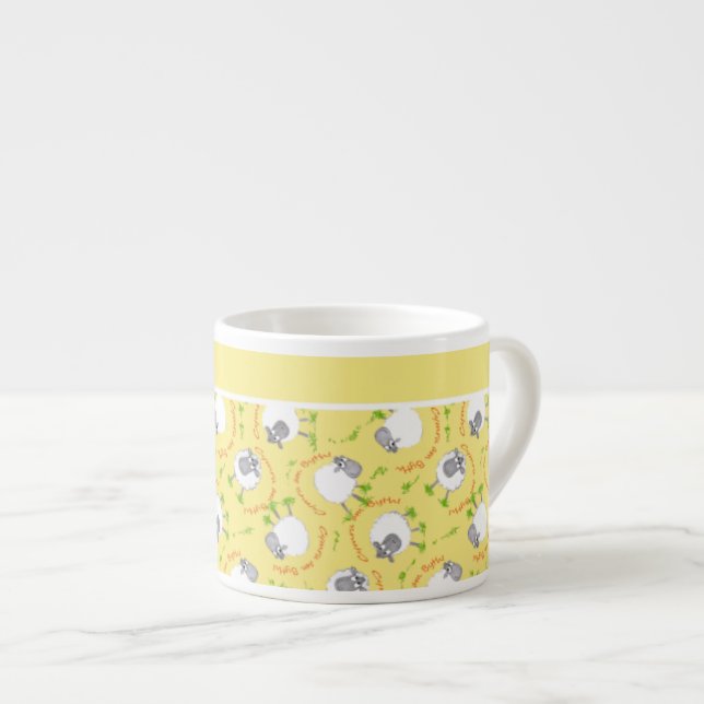 Espresso Coffee Mug: Yellow, Fun Sheep Patterns Cup (Front Right)