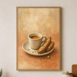 Espresso Cup and Biscotti Watercolour Poster