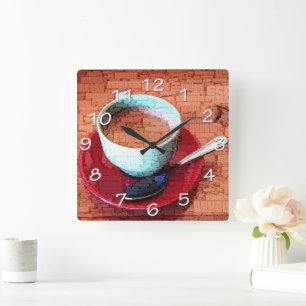 Espresso Cup and Spoon Word Cloud Square Wall Clock