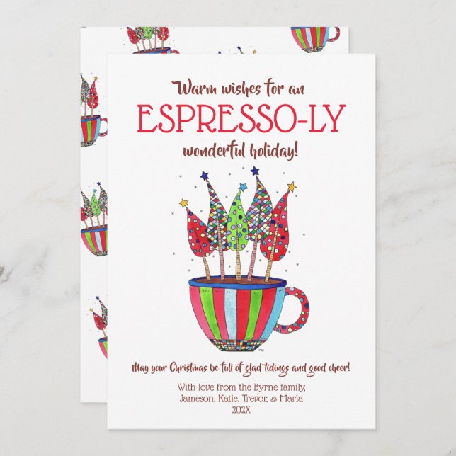 Espresso Disco Christmas Trees Holiday Card (Front/Back)