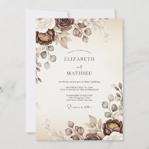 Espresso Floral Autumn Wedding Invitation