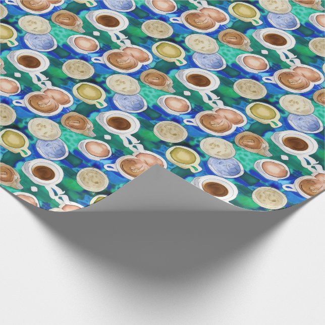 Espresso Green Coffee Cups Watercolor Pattern Wrapping Paper (Corner)