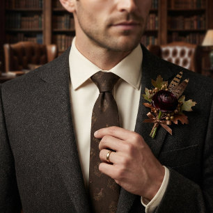 Espresso Herringbone Pheasant Damask Tie