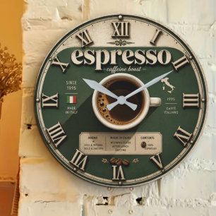 Espresso Italian Coffee Bar Kitchen Decor Large Clock
