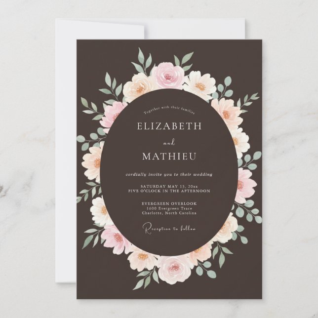 Espresso Lush Botanical Wedding Invitation (Front)