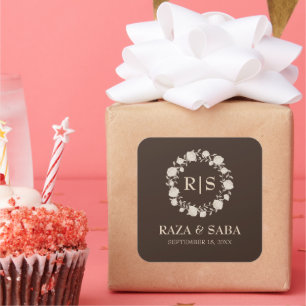 Espresso Luxe Brown and Beige Wedding Square Sticker