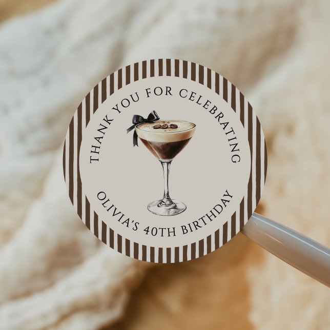 Espresso Martini Birthday Party Thank You Classic Round Sticker (Creator Uploaded)