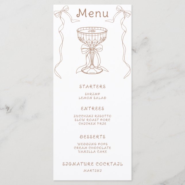 Espresso Martini Bow Bridal shower Menu (Front)