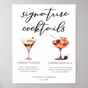 Espresso Martini Cherry French 75 Cocktails Menu Poster