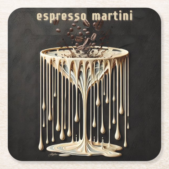 Espresso Martini Cocktail Hour Square Paper Coaster (Front)