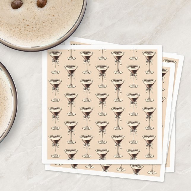 Espresso Martini Cocktail Pattern Brown Birthday Napkin (Espresso Martini Cocktail Pattern Brown Birthday Napkins)