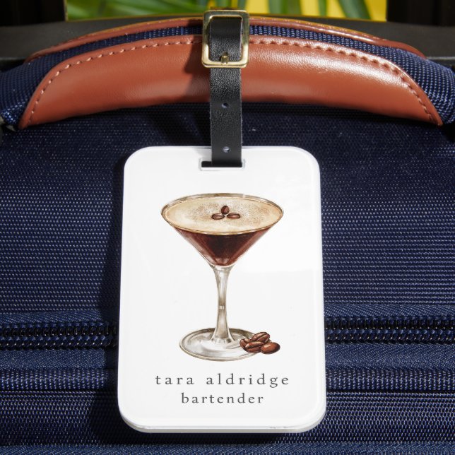 Espresso Martini Cocktail Professional Bartender Luggage Tag (Front Insitu 2)