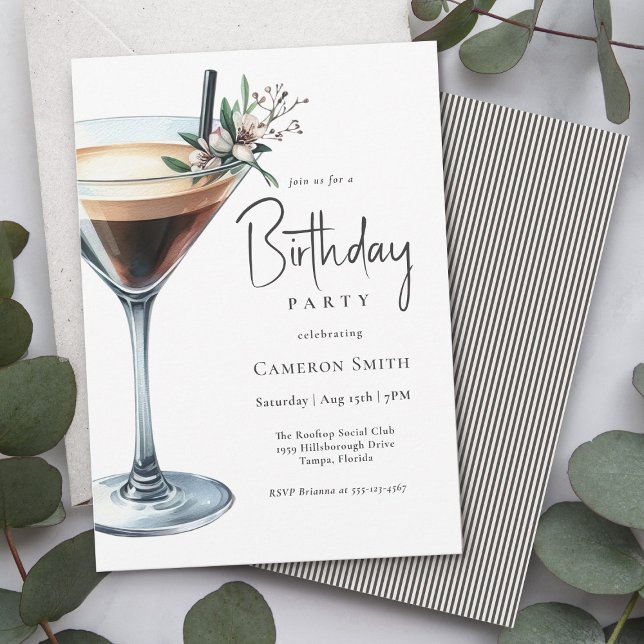 Espresso Martini Cocktail Theme Birthday Party Invitation (Available in both printed and instant download digital formats.)