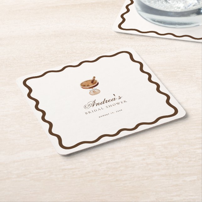Espresso Martini Coffee Wavy Bridal Shower Party Square Paper Coaster (Angled)