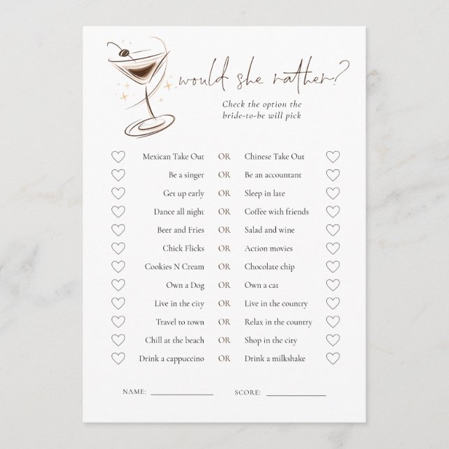 Espresso Martini Doodle Bridal Shower Game Invitation (Front)