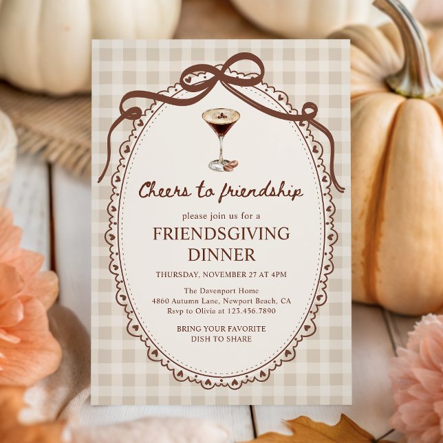 Espresso Martini Fall Gingham Friendsgiving Dinner Invitation (Creator Uploaded)