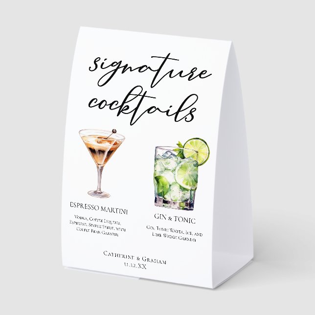 Espresso Martini Gin & Tonic Cocktail Wedding Menu (Front)