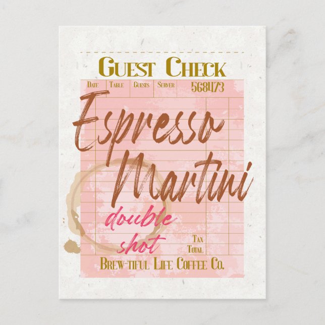 Espresso Martini Guest Check Receipt Typography  Postcard (Front)