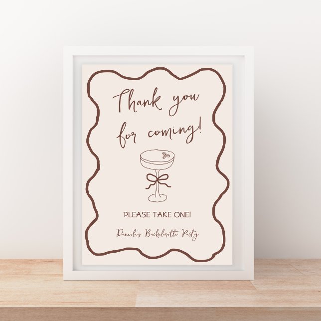 Espresso Martini Hand Drawn Bachelorette Favours Poster (espresso martini hand drawn wavy bachelorette favors sign)