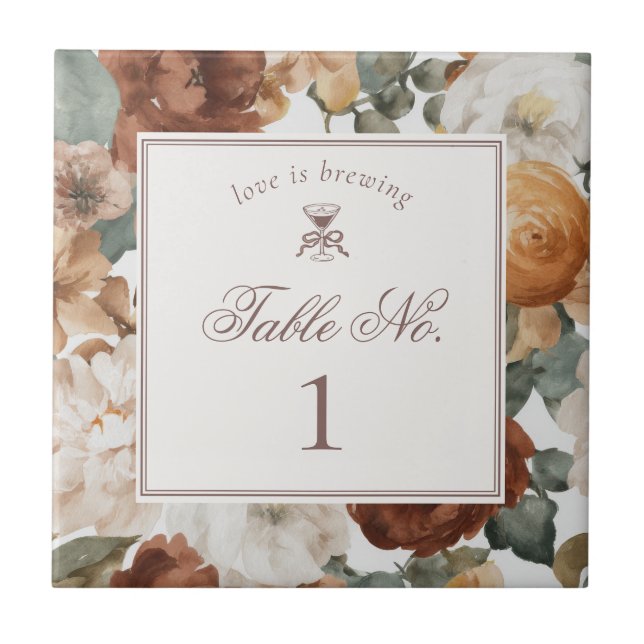Espresso Martini Love Brewing Wedding Table Number Ceramic Tile (Front)