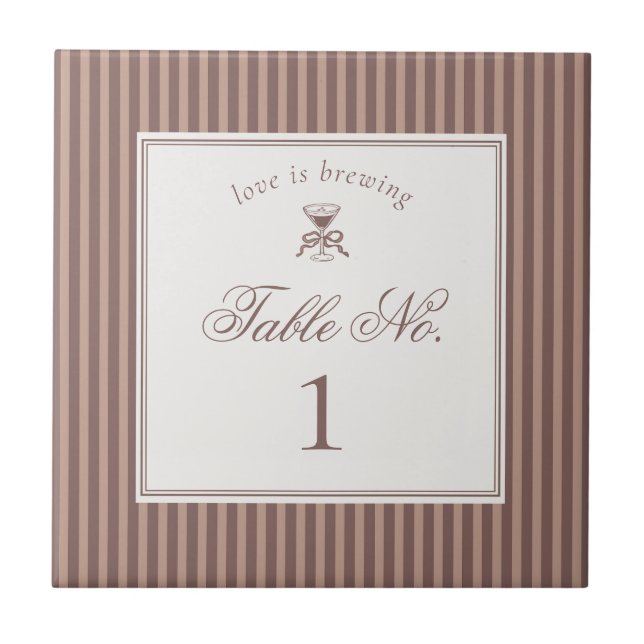 Espresso Martini Love Brewing Wedding Table Number Ceramic Tile (Front)