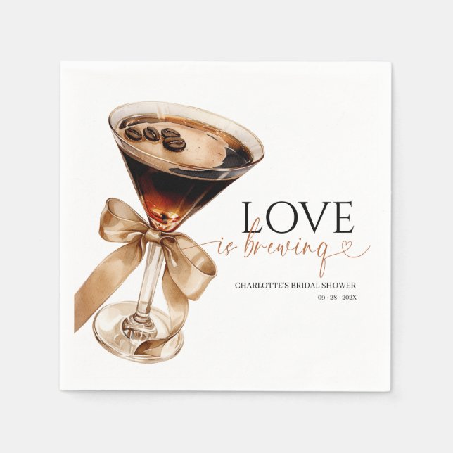 Espresso Martini Love Is Brewing Bridal Shower Napkin (Front)