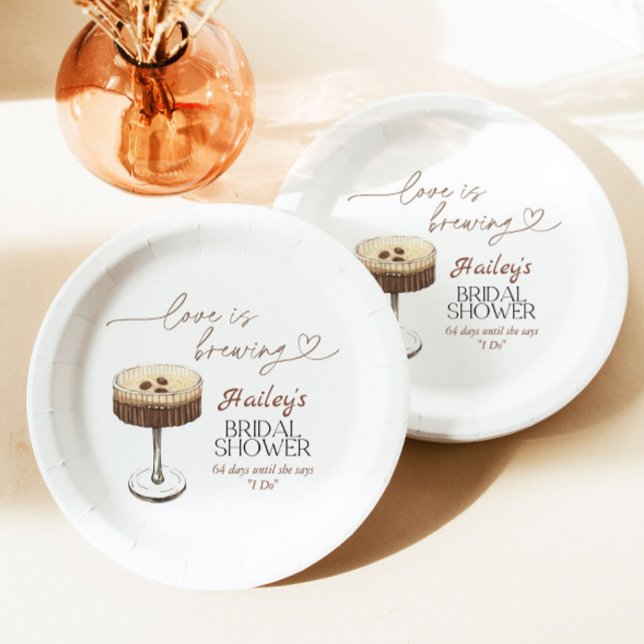 Espresso Martini Love Is Brewing Bridal Shower  Paper Plate (Creator Uploaded)